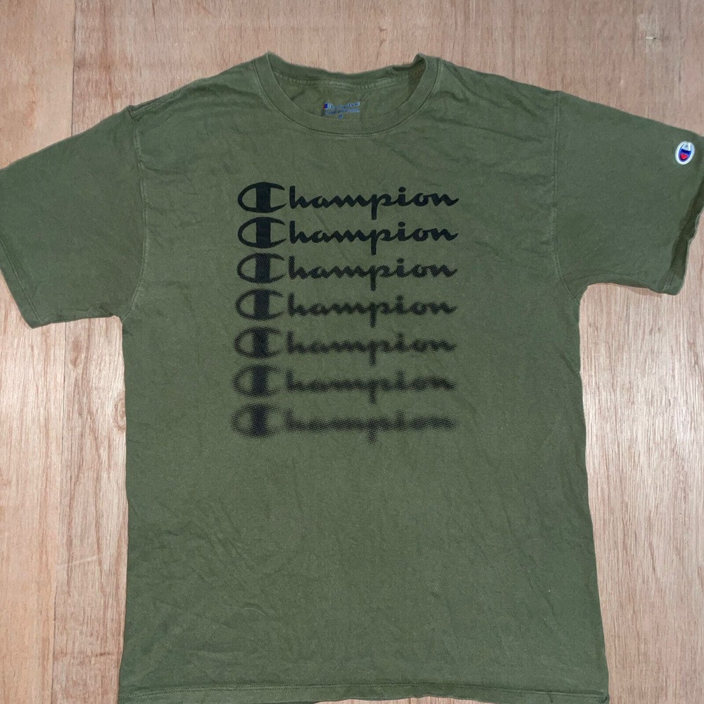 Champion Shirt Men’s Medium Green Spell Out Short Sleeve Tee